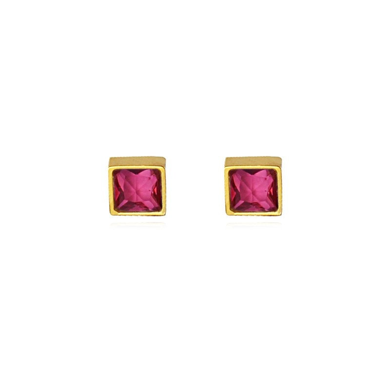 pendientes acero cuadrado circonita fucsia anartxy