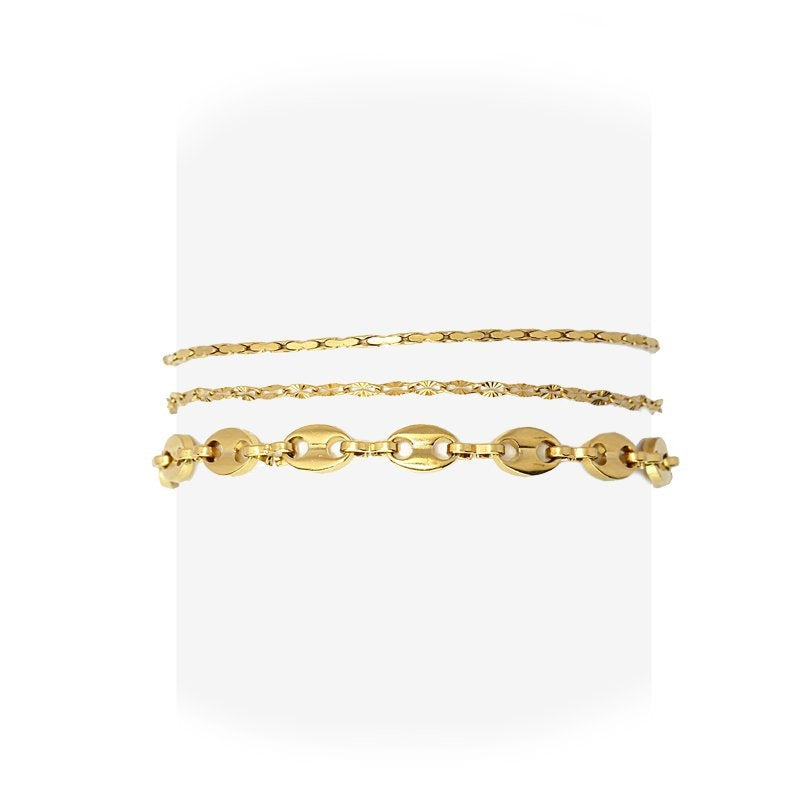 Pulsera tres capas acero dorado anartxy eslabones  3