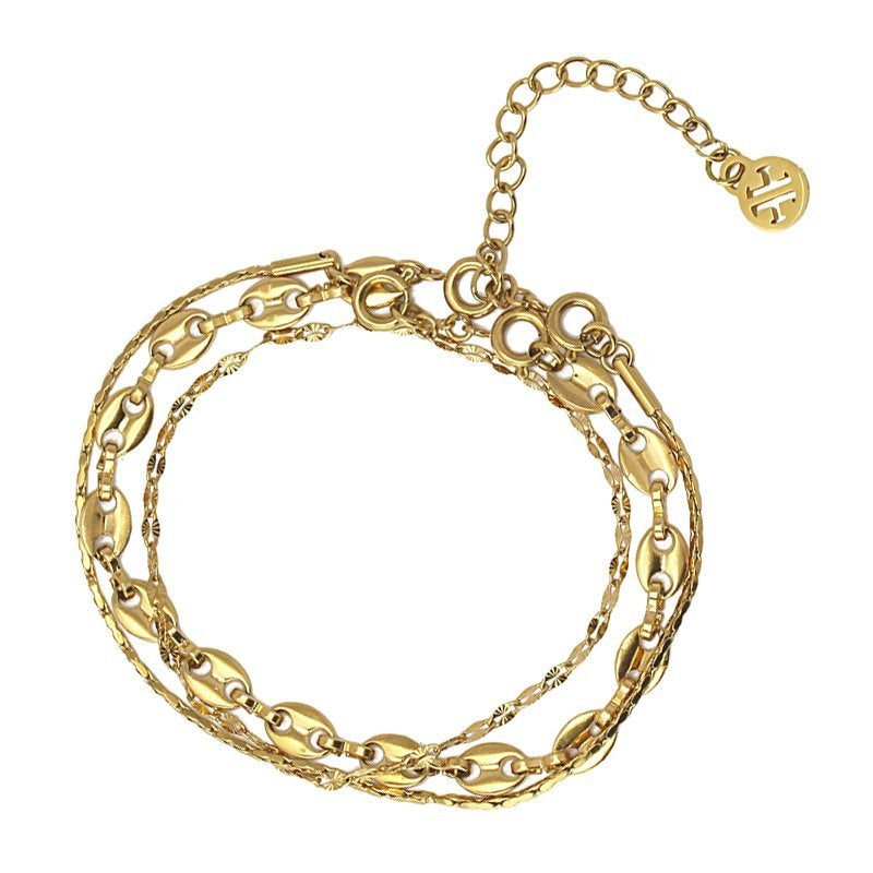 Pulsera tres capas acero dorado anartxy eslabones