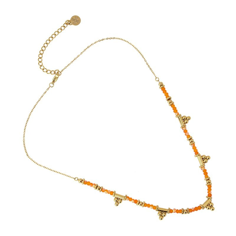 collar étnico acero cristal naranja