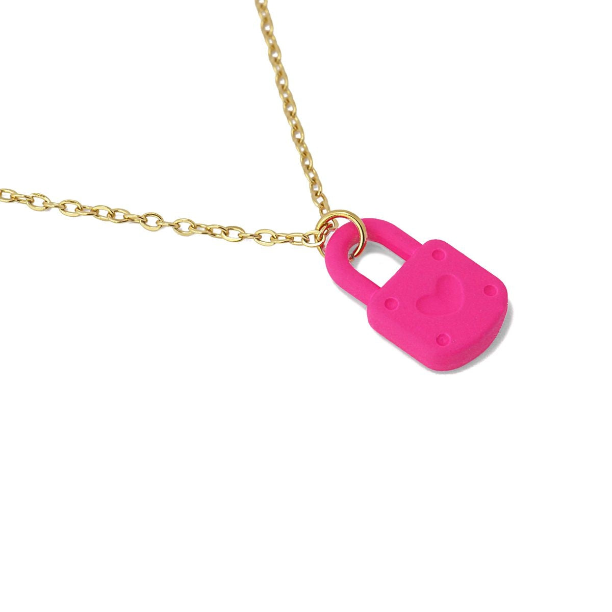 anartxy collar acero dorado candado rosa