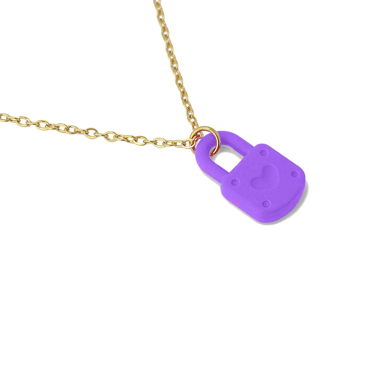 anartxy collar acero dorado candado morado