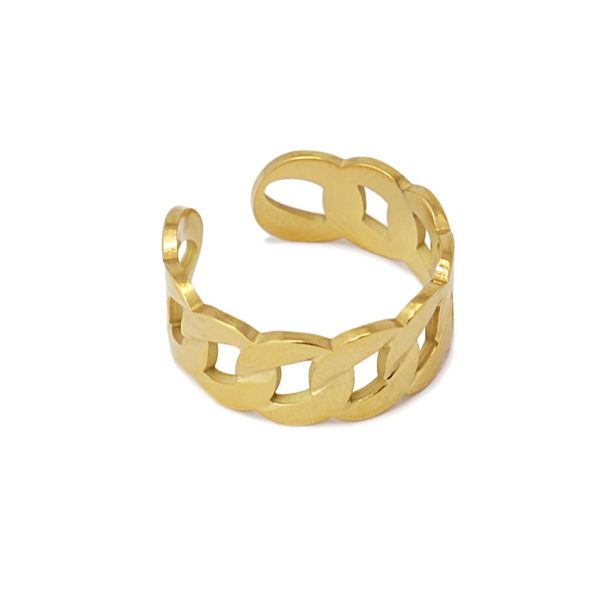 anillo ajustable eslabones acero dorado