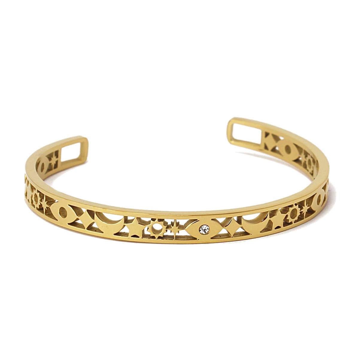 pulsera rígida lunas estrellas acero  oro