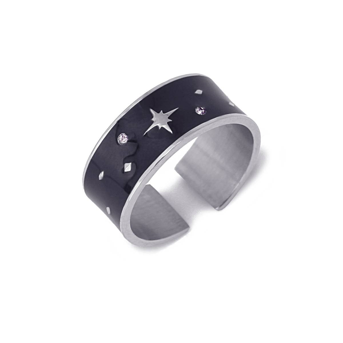 anillo ajustable acero esmalte negro estrellas anartxy