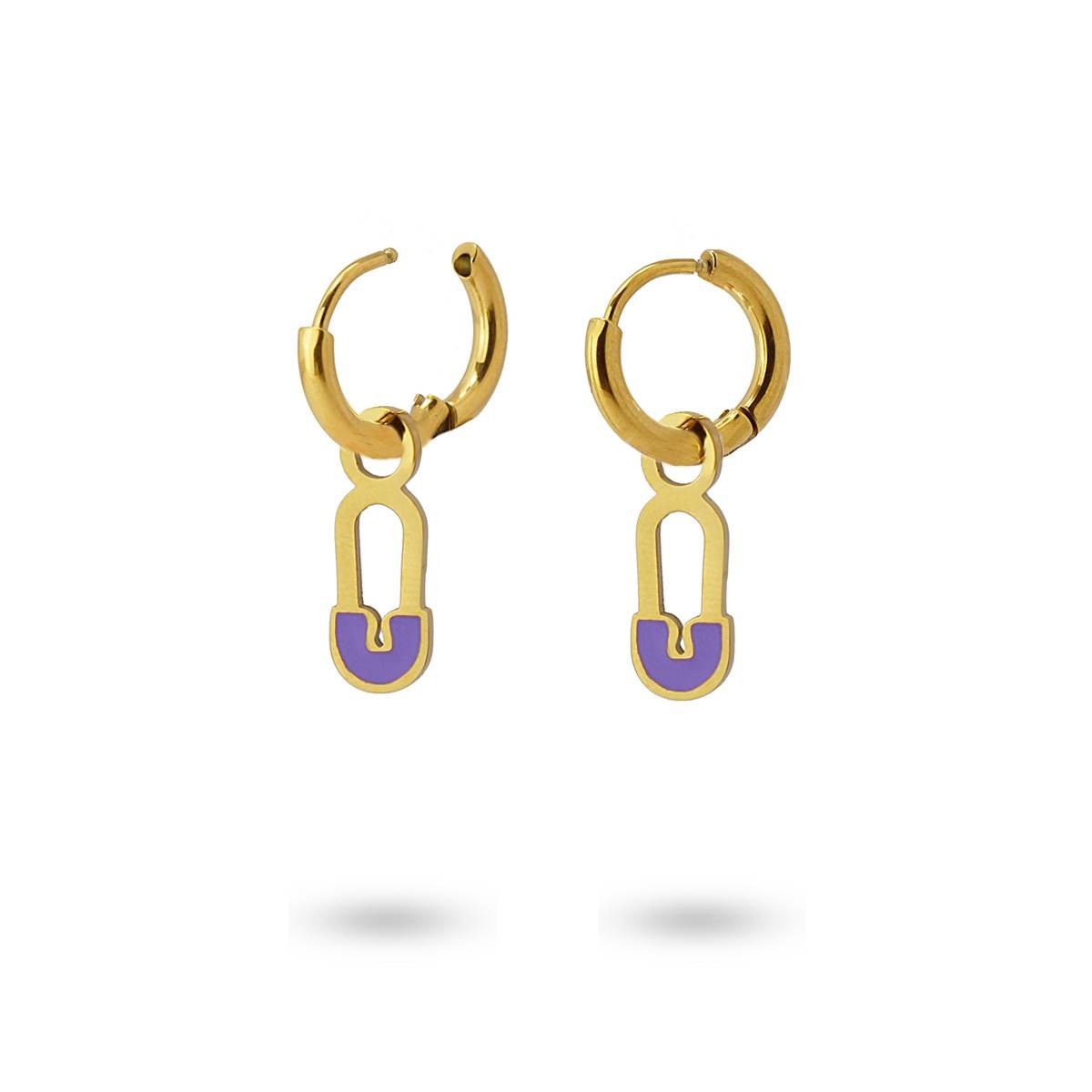 Mini aros imperdible acero dorado  violeta