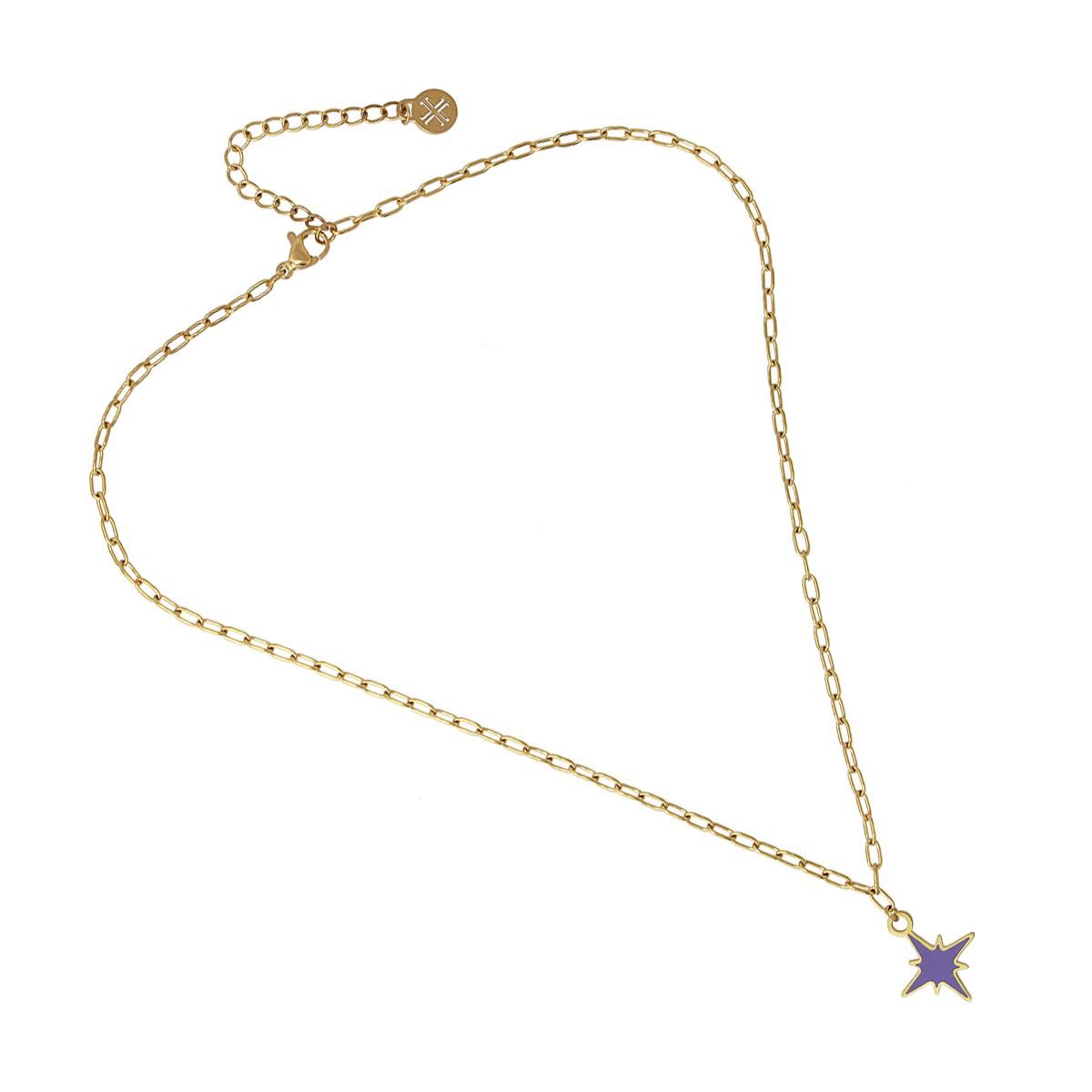 Collar estrella acero dorado violeta 2