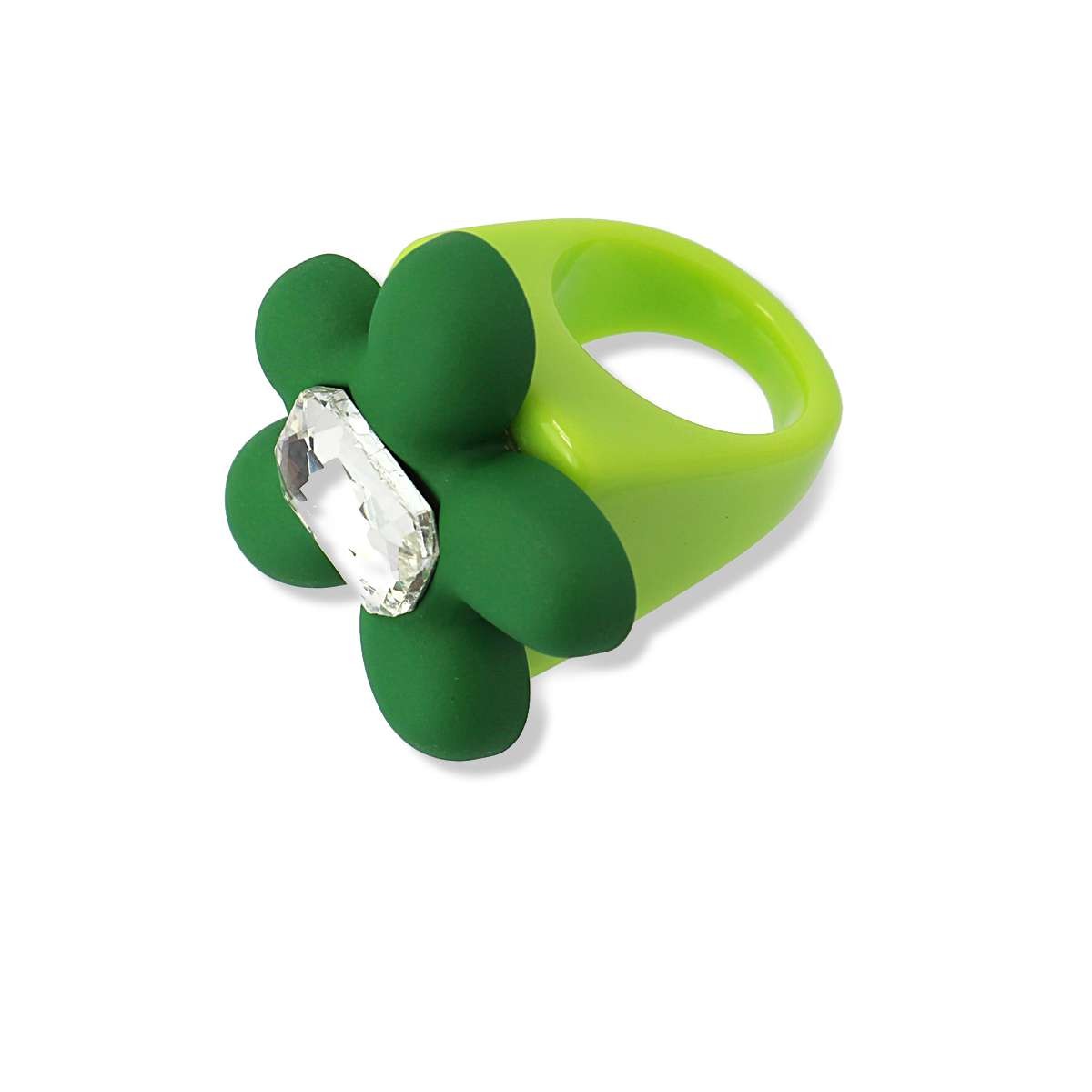 maxi anillo plastico reciclado flor piedra brillante anartxy verde