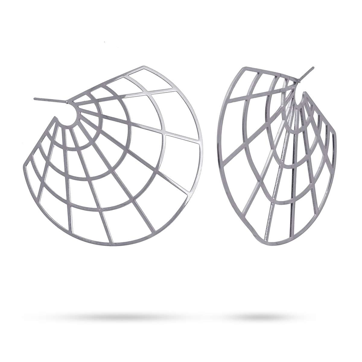 pendientes aros acero quirúrgico geométricos tela araña
