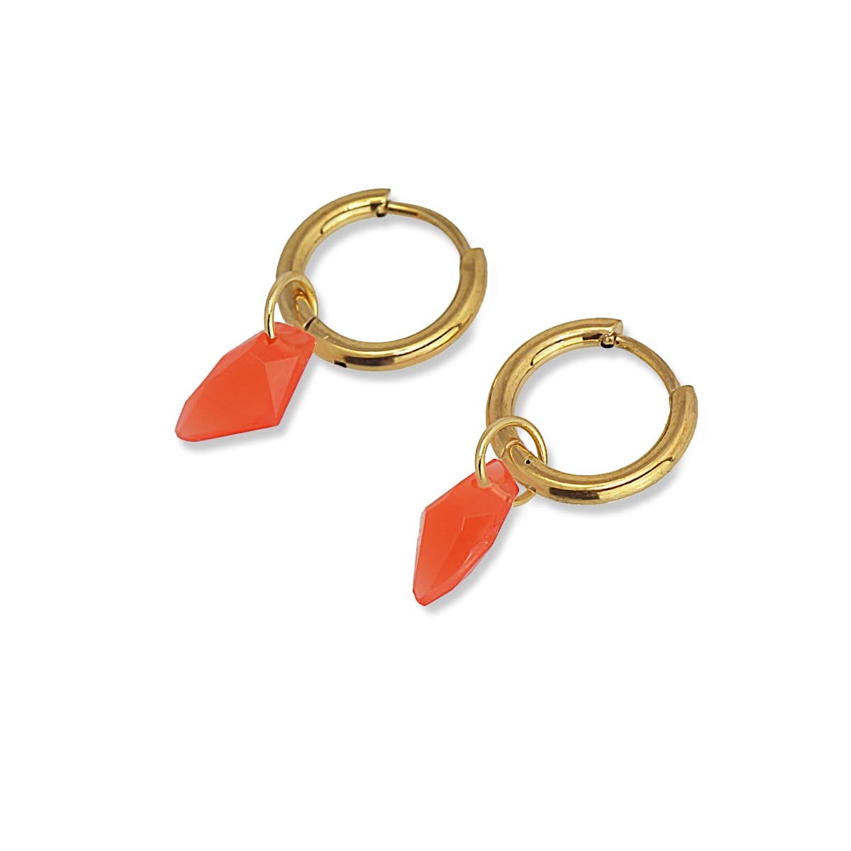 pendientes mini aros acero quirúrgico abalorio piedra acrílico coral