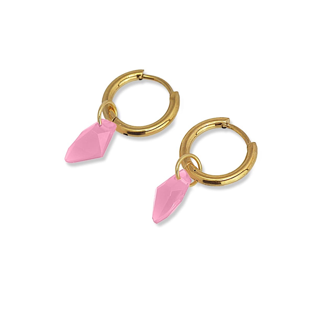 pendientes mini aros acero quirúrgico abalorio piedra acrílico rosa