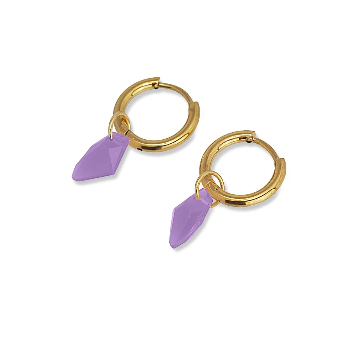 pendientes mini aros acero quirúrgico abalorio piedra acrílico morado