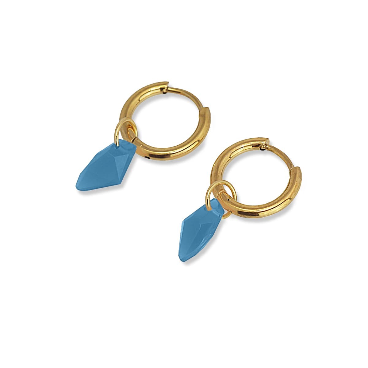 pendientes mini aros acero quirúrgico abalorio piedra acrílico azul