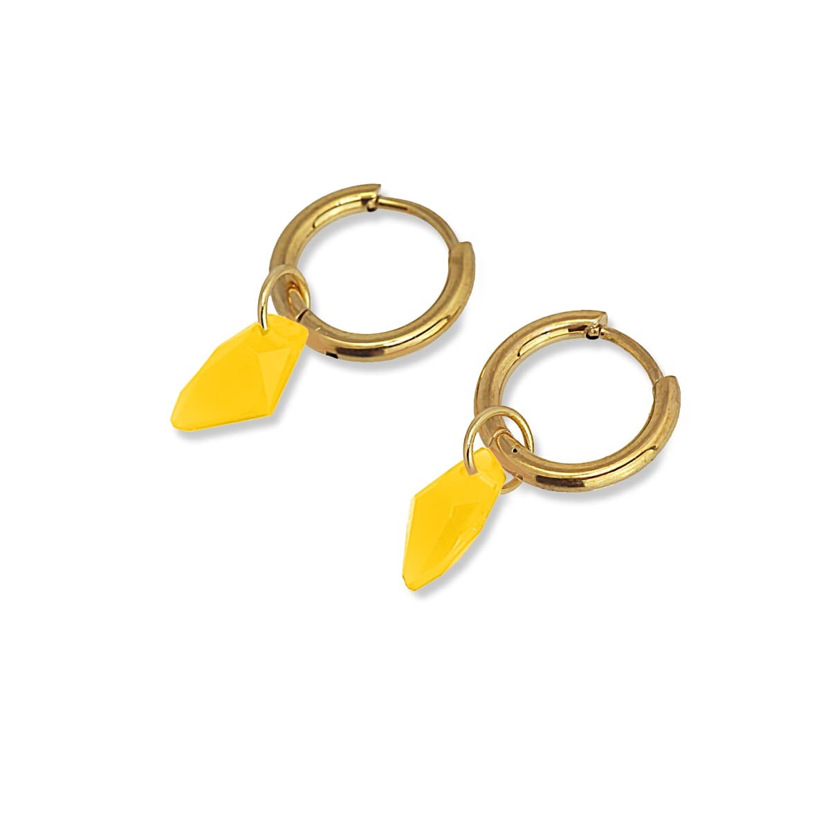 pendientes mini aros acero quirúrgico abalorio piedra acrílico amarillo