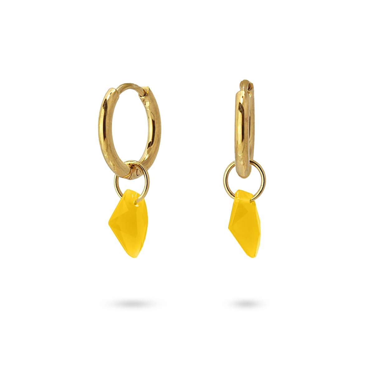 pendientes mini aros acero quirúrgico abalorio piedra acrílico color anartxy amarillo