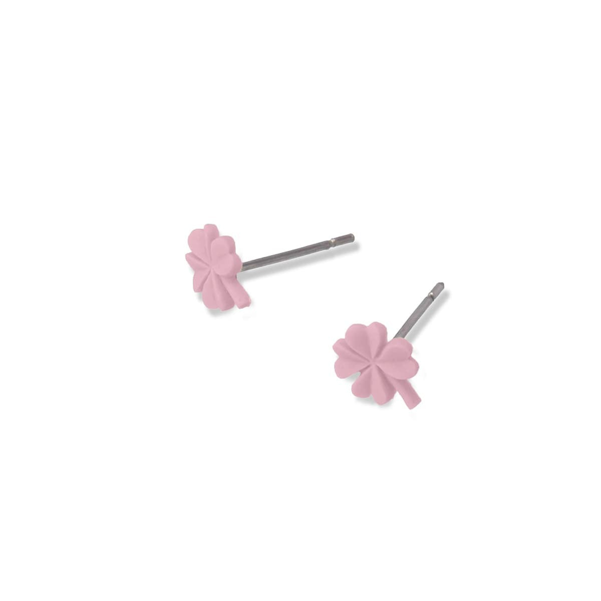 pendientes pequeños acero cerámica color trébol cuatro hojas rosa