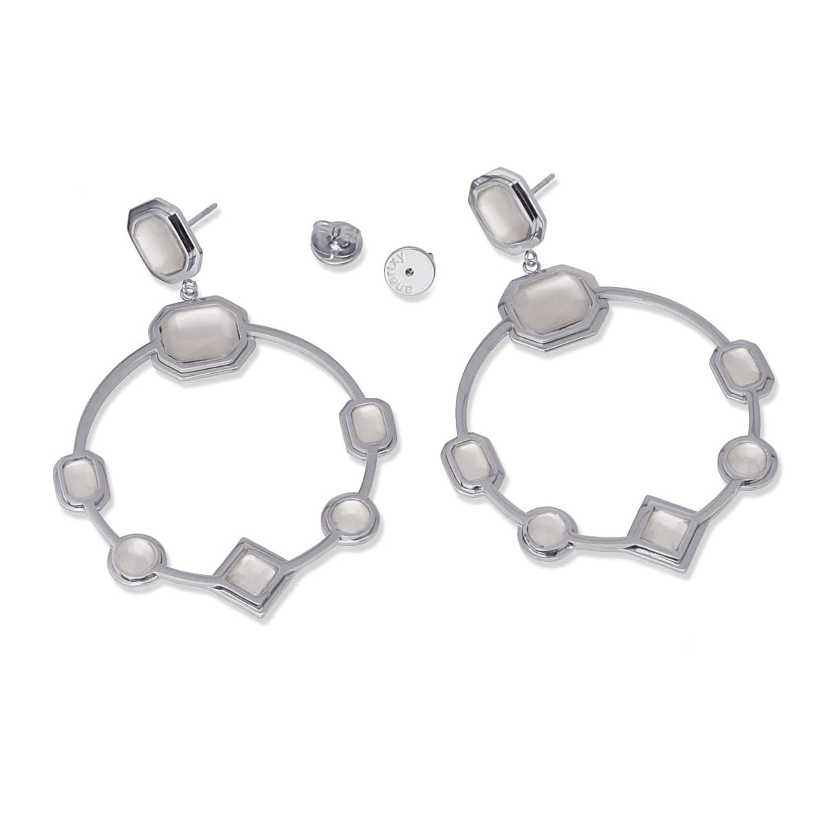 Pendientes largo circulares acero quirúrgico plástico reciclado piedra coloreada  gris anartxy