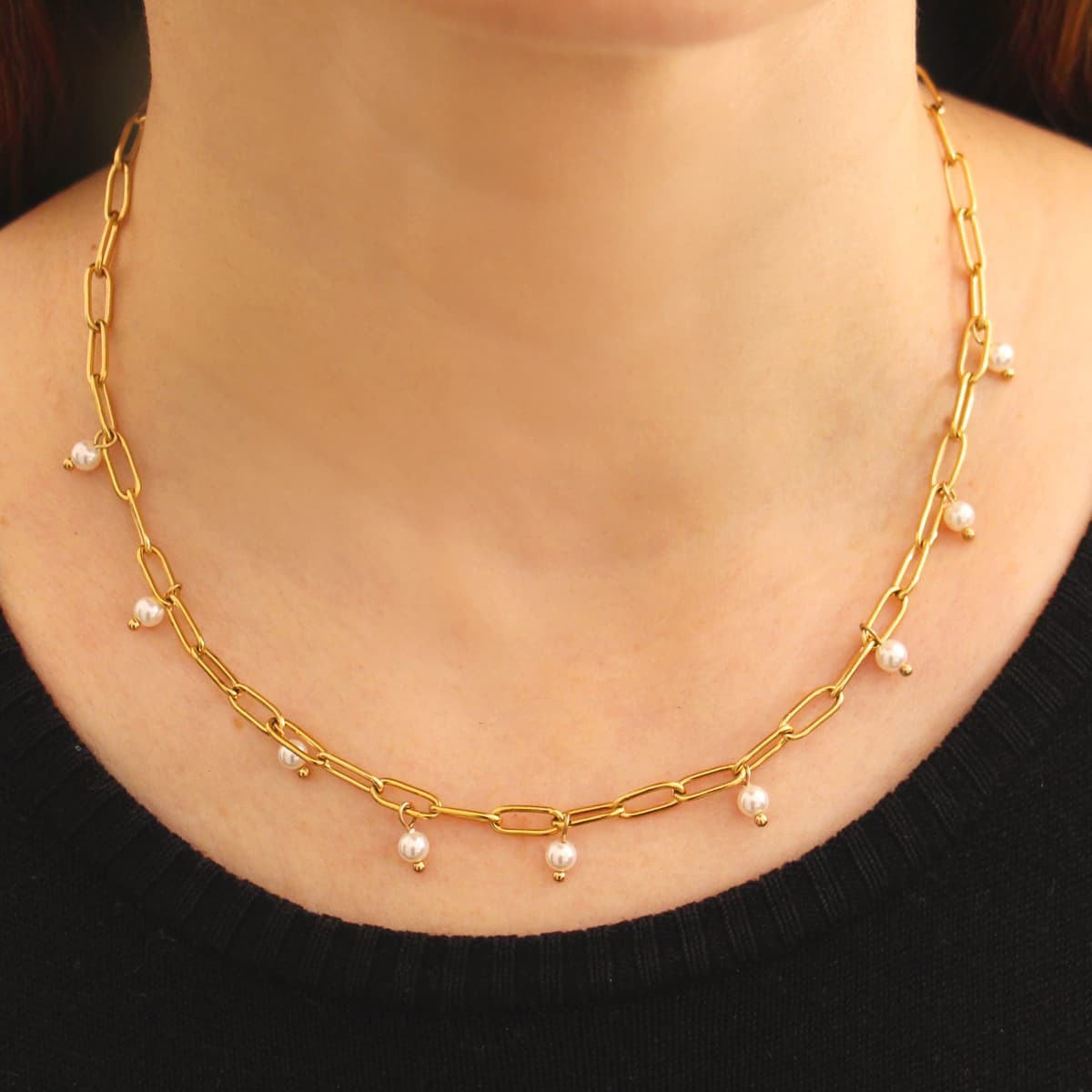 Collar perlas BCO482 dorado anartxy plateado