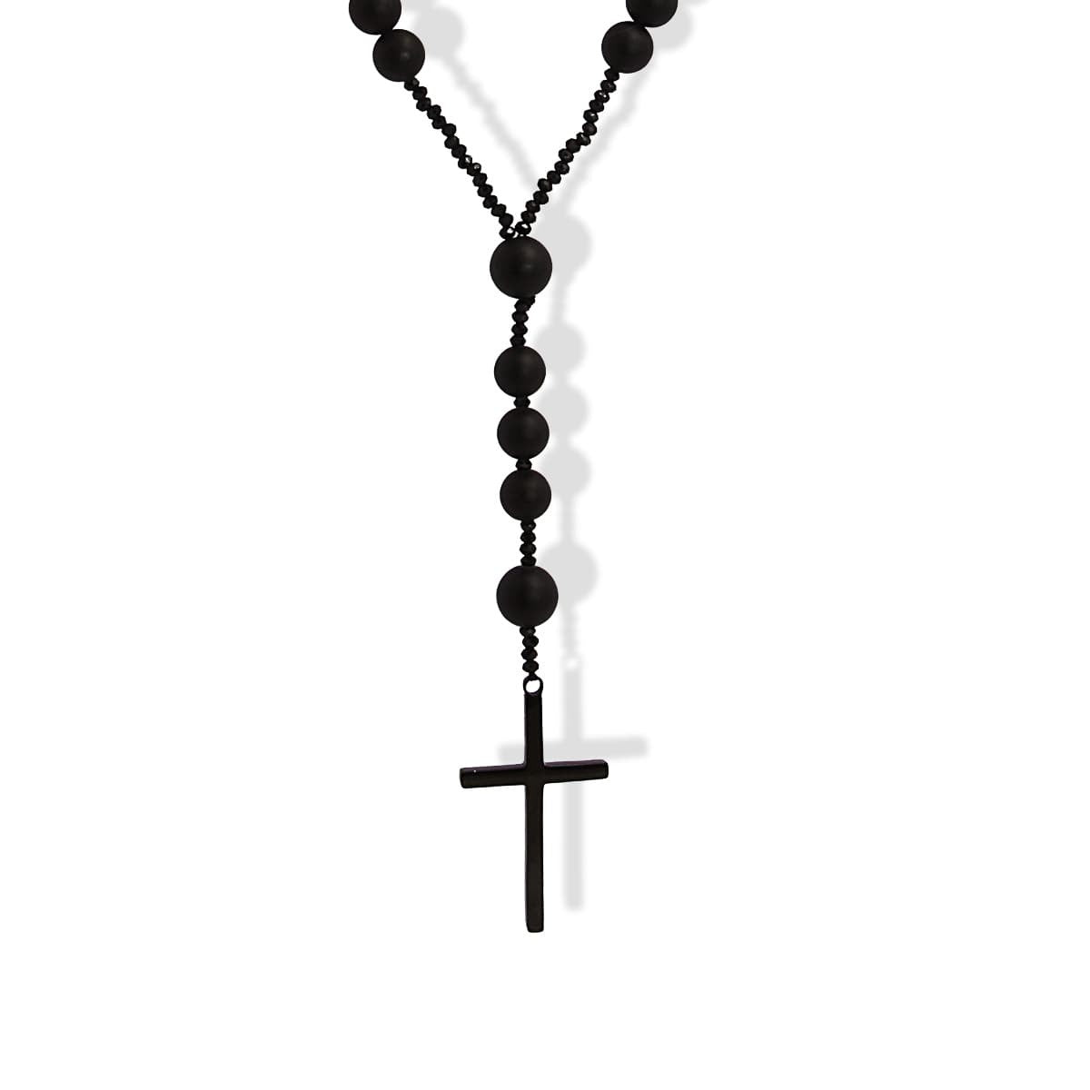 collar largo hombre rosario piedra natural cruz negro