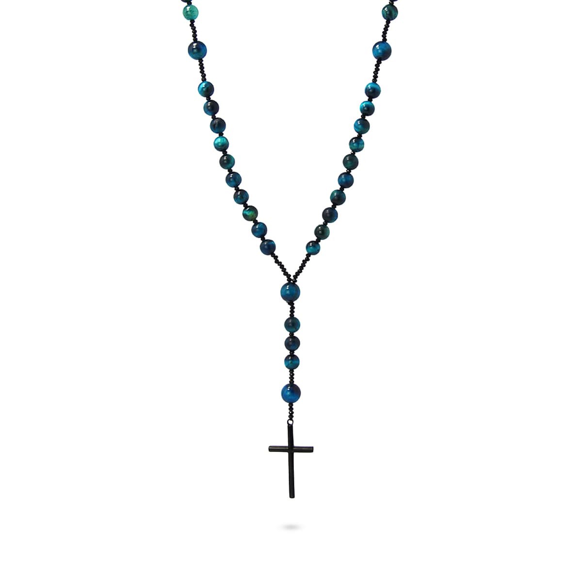 collar largo hombre rosario piedra natural cruz anartxy  azul